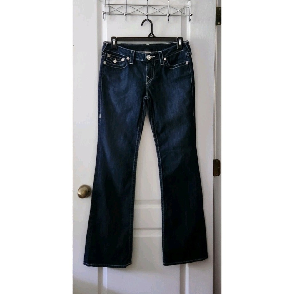 True Religion World Tour Womens Bootcut Blue‎ Jeans Pants Low-rise Rhinestone 32